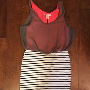 Dress pink and grey top with grey and white